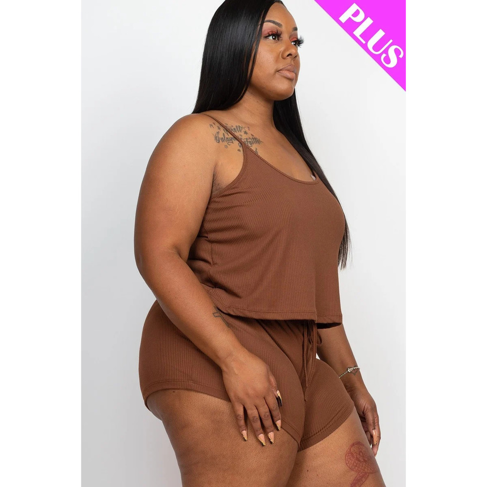 Plus Ribbed Strappy Top And Shorts Set - Picture 3 of 7